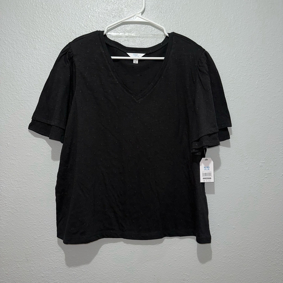 New NWT Women's Time and Tru Black T-Shirt Blouse XL ruffled sleeves (16-18) - Picture 1 of 9